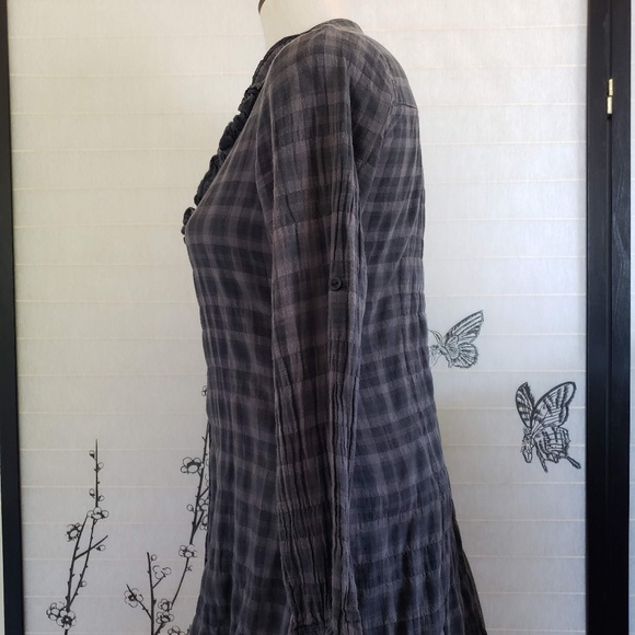 [Timing] Plaid Ruffle Front Button Down Top - Picture 2 of 8